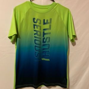 Pullover, short sleeved, two toned shirt.